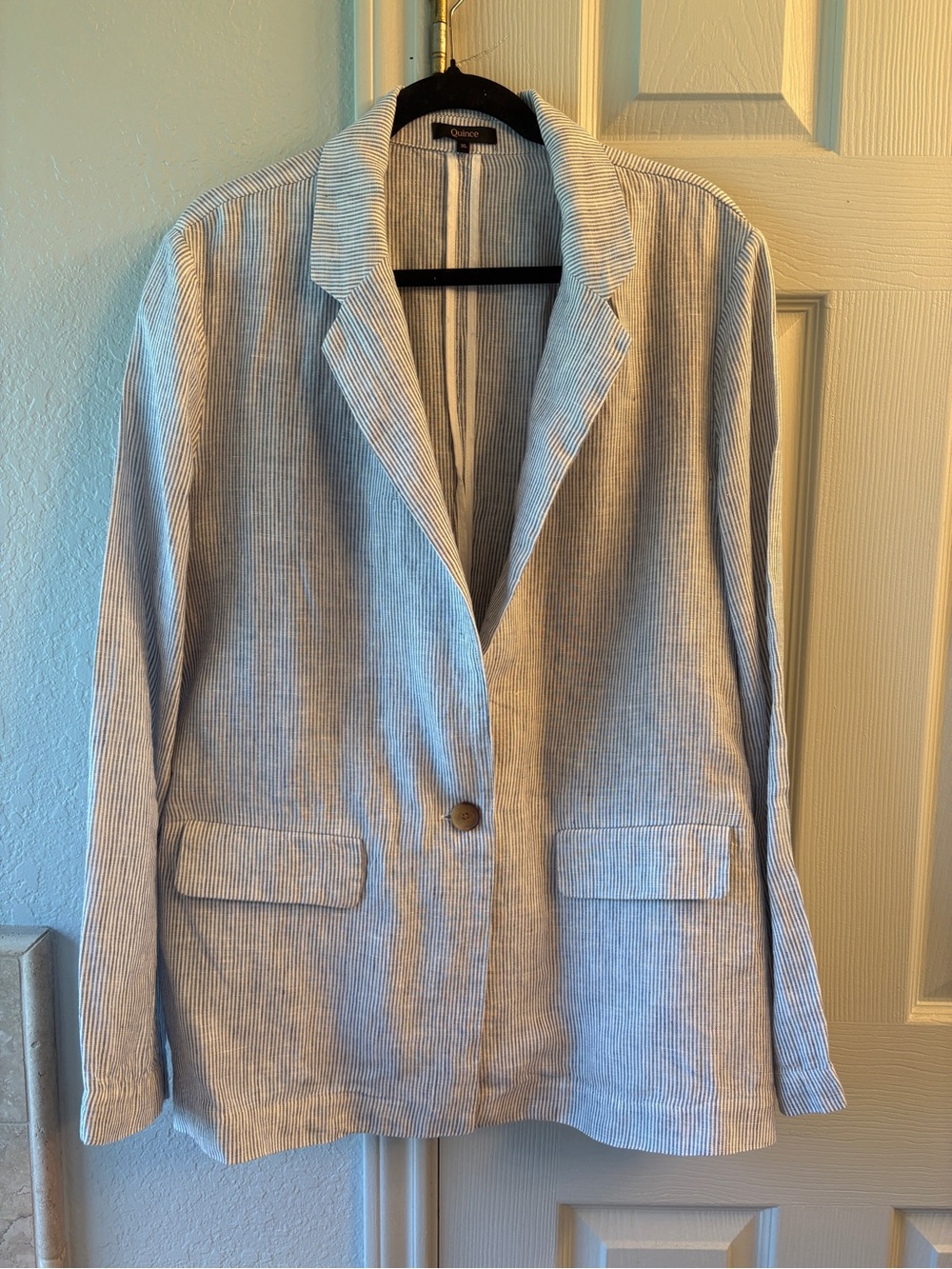 Quince Blue and White Pinstripe Women's Blazer